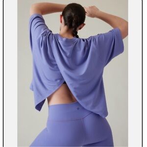 ATHLETA ADONIS CREW NECK SHORT SLEEVE BLISS SWEATSHIRT TEE TOP Sz L